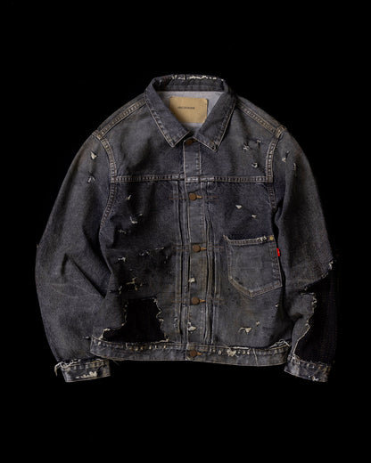 AN341-R FRONT TUCK REMAKED BLACK DENIM JACKET