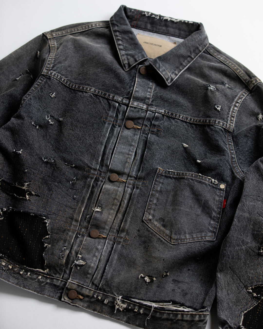 AN341-R FRONT TUCK REMAKED BLACK DENIM JACKET