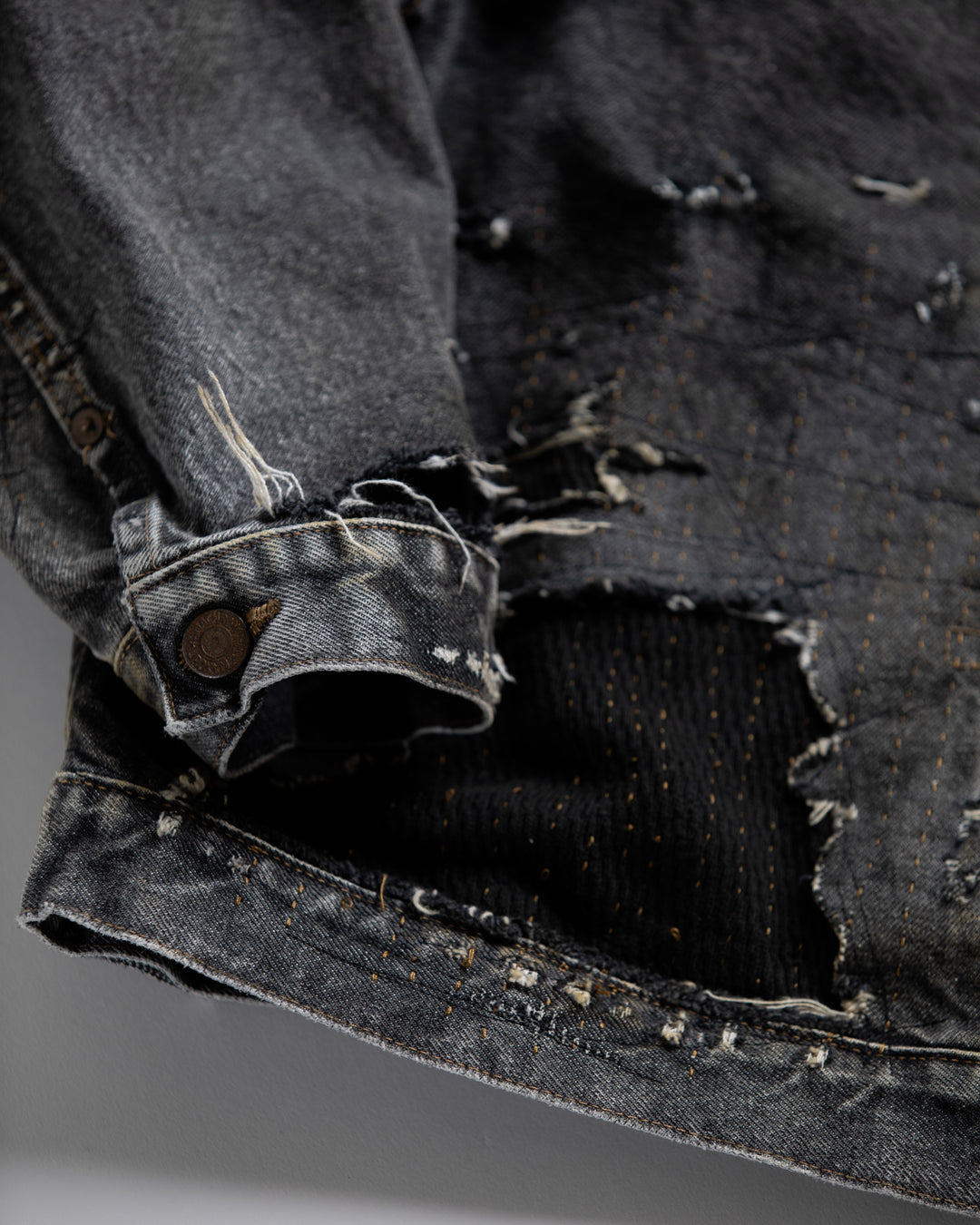 AN341-R FRONT TUCK REMAKED BLACK DENIM JACKET