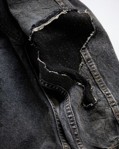 AN341-R FRONT TUCK REMAKED BLACK DENIM JACKET