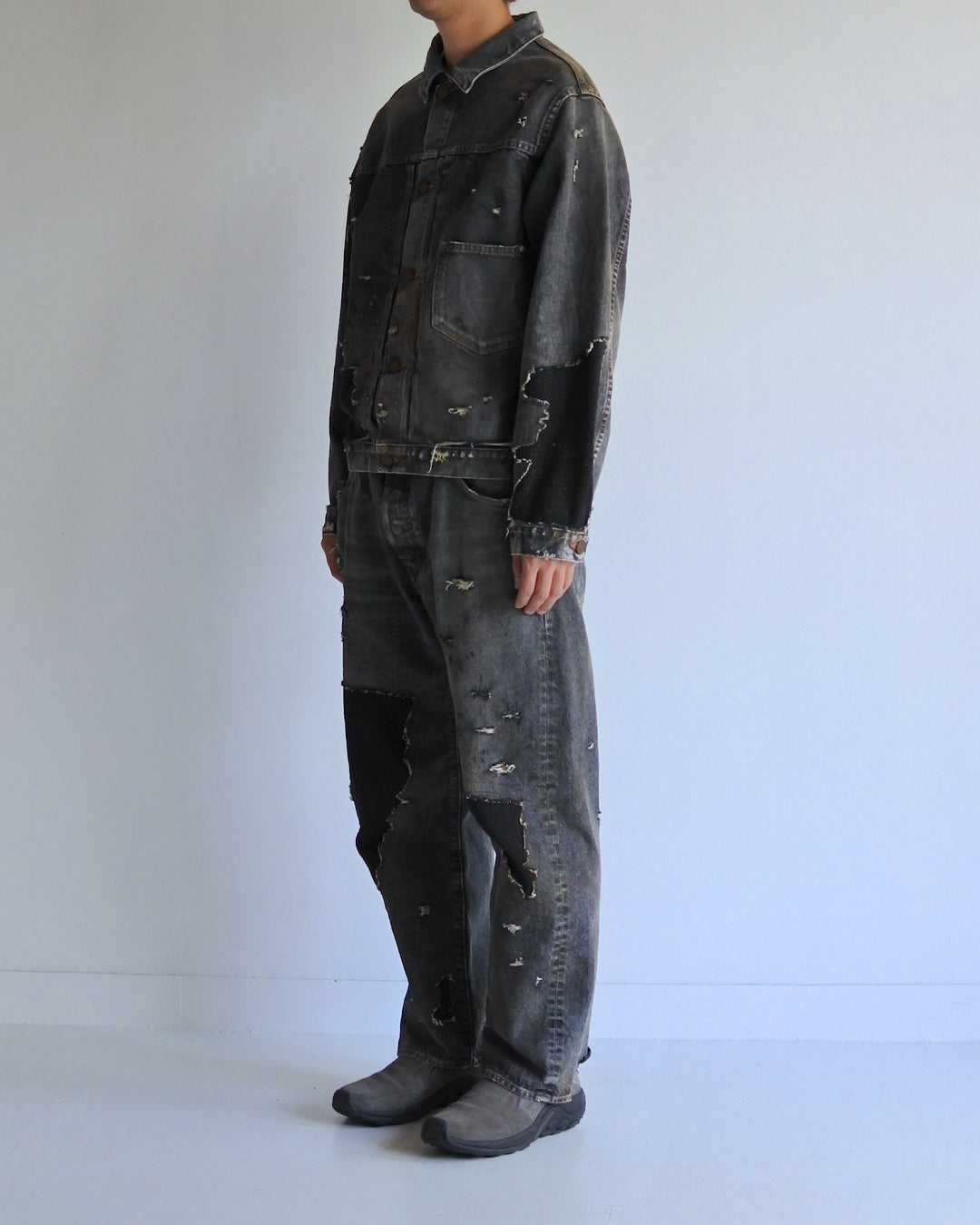 AN341-R FRONT TUCK REMAKED BLACK DENIM JACKET