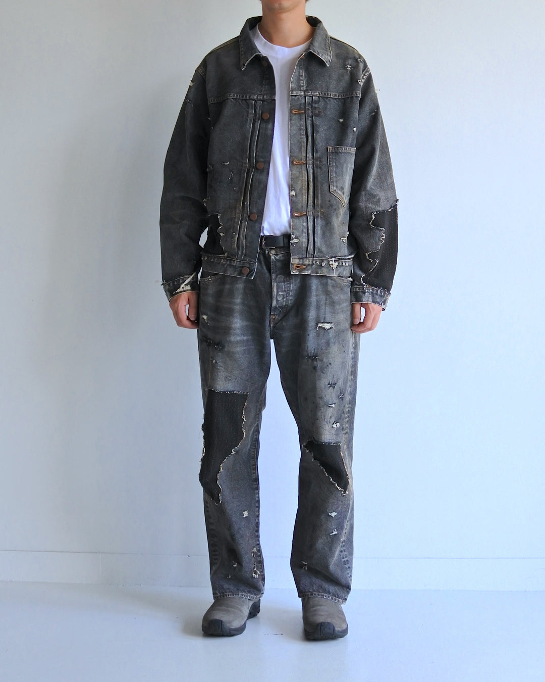 AN341-R FRONT TUCK REMAKED BLACK DENIM JACKET